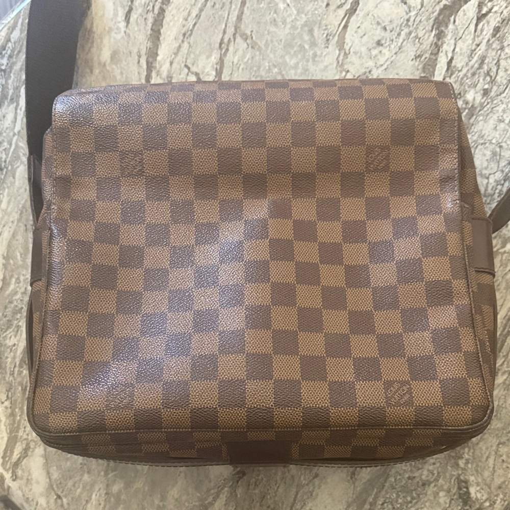 Authentic Louis Vuitton Damier Ebene Naviglio Brown Messenger Bag.